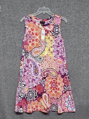 AB Studio Purple Pink Orange Paisley Shift Dress